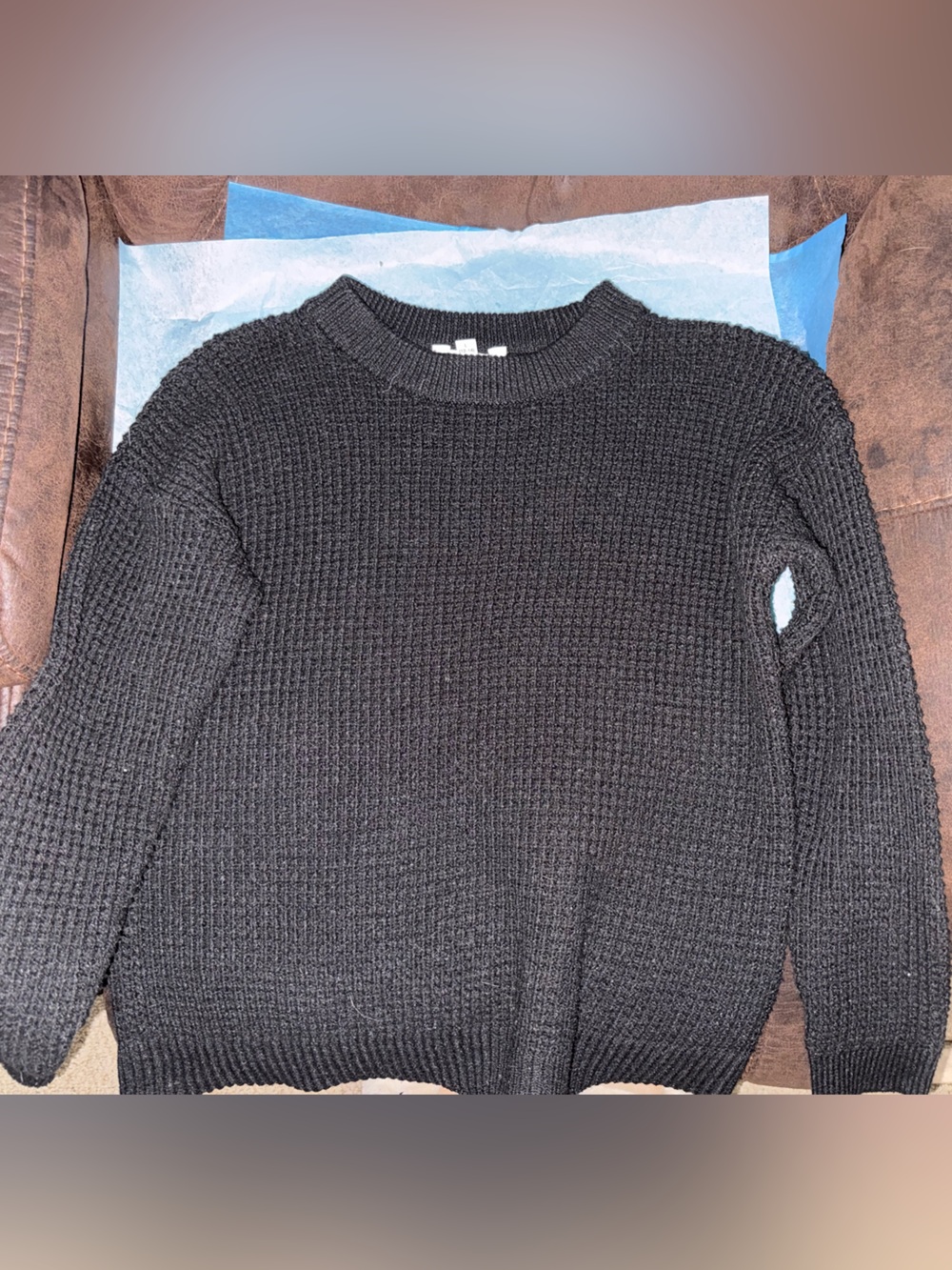 Time and Tru Black Waffle Knit Crewneck Sweater